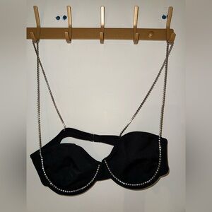 Black Bra with Jeweled Silver Chain Straps